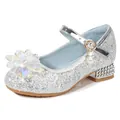 Sparkly silver girls' Mary Jane princess shoes with crystal flower and pearl charm - EU 25 / Silver