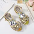 Golden girls princess sandals with sparkly sequins and a large rhinestone butterfly bow - EU 26 / Gold