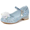 Girls light blue Mary Jane princess shoes with glitter finish and crystal flower - EU 25 / Blue