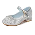Silver sequins girls princess shoes with crown rhinestone and pearl charm detail - EU 26 / Silver