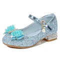 Sparkly blue girls princess shoes with sequins, large bow and rhinestone heels - EU 26 / Blue