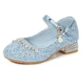 Sparkling light blue sequined girls high heels with rhinestones and pearl charm - EU 26 / Blue