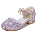 Purple glitter girls princess shoes with starry gold charms and rhinestone heels - EU 26 / Purple