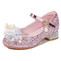 Pink glitter Mary Jane high heels for girls with crystal flowers and pearl charm - EU 38 / Pink
