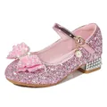 Pink glitter princess shoes for girls featuring pearl bows and rhinestone heels - EU 38 / Pink