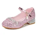 Pink sequin girls princess shoes with sparkling rhinestones and a pearl pendant - EU 38 / Pink
