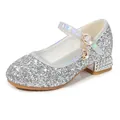 Silberne Pailletten Mary Jane Prinzessin Schuhe für Mädchen mit Glitzer und Sternanhänger - EU 23 / Silber