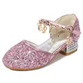 Pink glitter girls princess heels with gold star pendants and rhinestone square heel - EU 26 / Pink