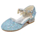 Light blue sparkling sequin princess shoes for girls with rhinestone heels and star charms - EU 29 / Blue