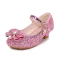 Girls sparkling pink sequin princess shoes with crystal bow and moon star charm - EU 26 / Pink