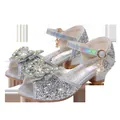 Sparkly silver high heel sandals for girls with rhinestone bows and star charms - EU 26 / Silver