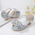 Silver sequin princess sandals for girls with bow, pearl accents and a low heel - EU 26 / Silver