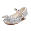 Sparkly silver sequins Mary Jane girls princess shoes with bow and pearl charms - EU 26 / Silver