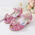 Pink glitter girls princess sandals with sparkling butterfly knot and kitten heel - EU 26 / Pink