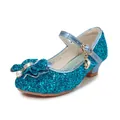 Sparkly blue sequin girls Mary Jane princess shoes with pearl and rhinestone bow detail - EU 26 / Blue
