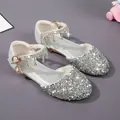 Sparkly silver sequin girls princess shoes with rhinestone tassels and star pendant - 22 / Silver