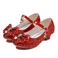 Scarpe da principessa rosse con paillettes per bambina con fiocco e perle lucide - Rosso