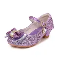 Sparkly purple sequin Mary Jane shoes for girls with rhinestone bow and star pendant - 26 / Purple