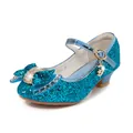 Blue glitter princess shoes for girls with rhinestone bow and star moon pendant - 26 / Blue