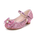 Pink sequin girls' Mary Jane shoes with crystal bow and hanging star charm - 26 / Pink