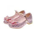 Pink glitter princess shoes for girls with pearl straps and rhinestone bow decoration - EU 40 / Pink