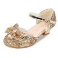 Girls sparkling gold sequin Mary Jane princess shoes with rhinestone bow and moon charm - EU 38 / Gold