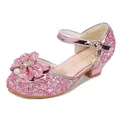 Pink sequin Mary Jane princess shoes with bow, pearl, and hanging moon charm detail - EU 26 / Pink