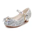 Sparkly silver girls' Mary Jane princess shoes with rhinestone bow and star charm - 26 / Silver