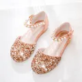 Pink sparkly girls Mary Jane shoes with glitter finish and pearl strap star charm - EU 38 / Champagne