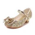 Sparkling gold sequin Mary Jane shoes for girls with rhinestone bow and star charm - Gold