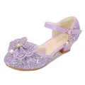 Sparkly purple sequin girls princess shoes with bow and heart moon charms - EU 26 / Purple
