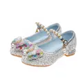 Sparkly silver princess Mary Jane shoes with sequin butterfly and pearl strap - EU 40 / Silver