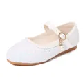Sparkly white Mary Jane shoes for girls with glitter finish and elegant pearl charm detail - 38 / White