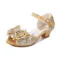 Golden girls princess sandals with sparkling sequins and pearl rhinestone bow decoration - EU 25 / Gold