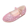 Pink glitter girls Mary Jane princess shoes with pearl charm and metallic buckle - 38 / Pink