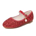 Sparkly red Mary Jane princess shoes for girls with glitter sequins and pearl charm buckle - Red