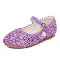 Sparkly purple Mary Jane shoes for girls with sequins and elegant pearl charm detail - Purple