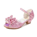 Pink sparkling girls princess sandals with bow, glitter finish and star charm - Pink