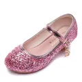 Girls sparkling pink sequin Mary Jane shoes with moon star charms for performance - 25 / Pink