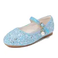 Blue sequin Mary Jane princess shoes for girls with glitter finish and pearl charm - Blue