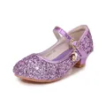 Sparkly purple sequin Mary Jane shoes for girls with elegant moon and star charms - EU 25 / Purple