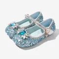 Sparkly sky blue girls princess Mary Jane shoes with crystals and blue gemstone - 22 / Blue