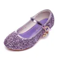 Sparkly purple glitter Mary Jane shoes for girls with moon and star diamond pendant - 25 / Purple