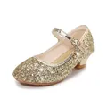 Girls sparkling gold sequin Mary Jane shoes with star moon charm and low block heel - EU 25 / Gold