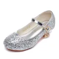 Sparkly silver sequin Mary Jane princess shoes for girls with crescent moon star charm - 25 / Silver