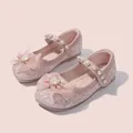 Sparkly pink girls' Mary Jane princess shoes with a mesh bow and faux pearls - EU 22 / Pink