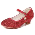 Sparkly red sequin Mary Jane shoes for girls with moon and star charm detail - Red