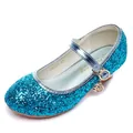 Sparkly blue sequin Mary Jane shoes for girls with crescent moon star pendant and strap - Blue