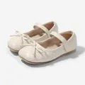 Beigefarbene Mädchen Mary Janes mit Steppmuster und Schleife, flache Schuhe - EU 22 / Beige