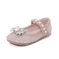 Pink Mary Jane princess shoes with sparkling sequins, pearl straps and gem flower - EU 22 / Pink
